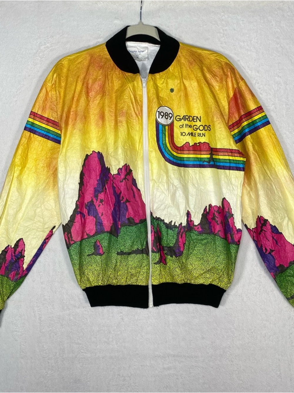 Vtg 1989 Garden of the Gods 10 Mile Run Tyvek Jacket M 80s Neon Retro Running